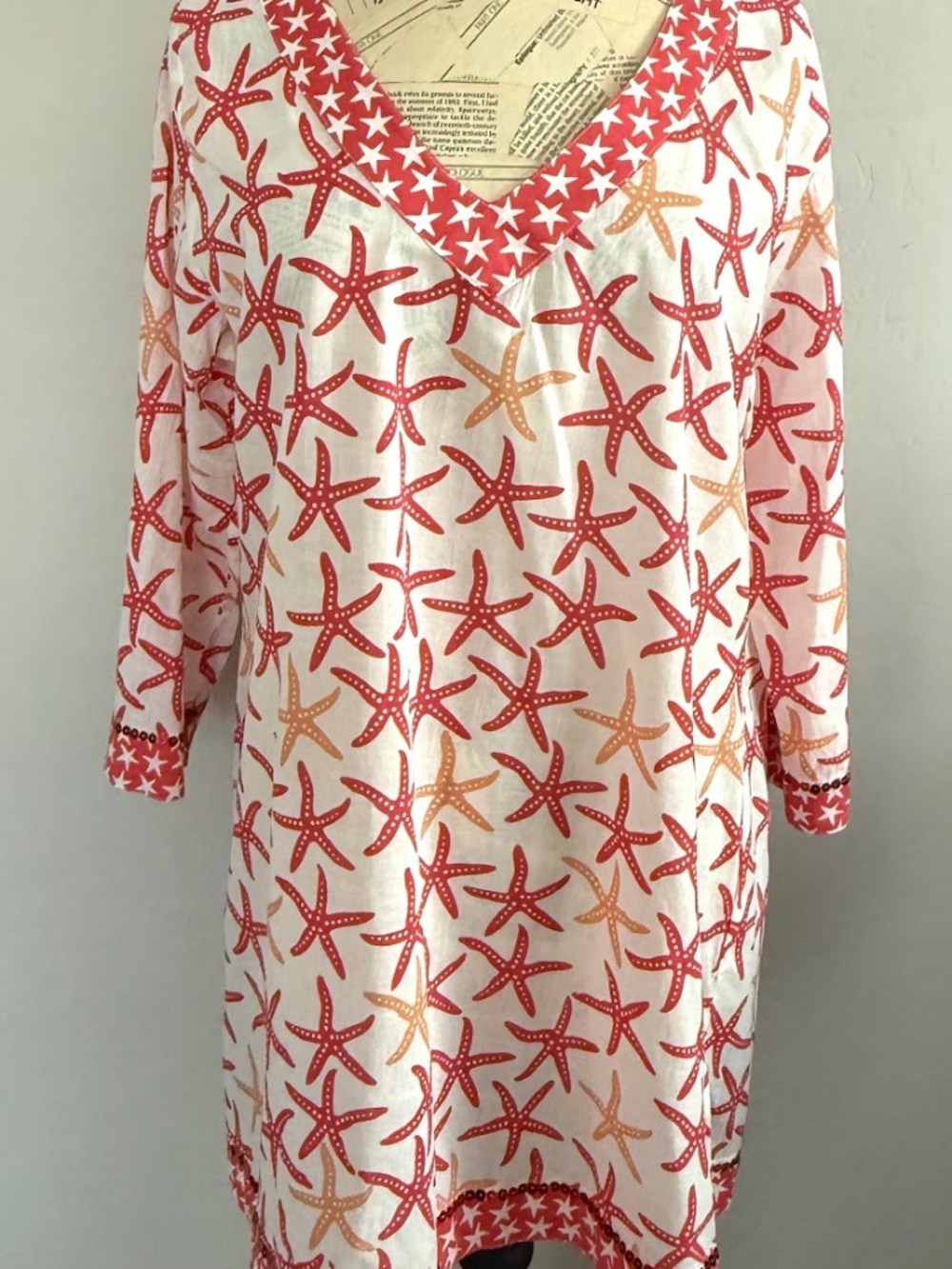 WEST INDIES Pink & Peach Starfish Beach  100 % Cotton Cover Up Tunic XXL